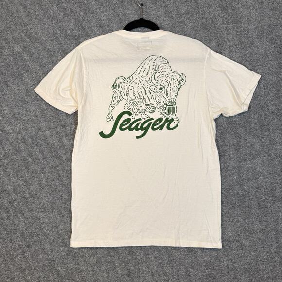 Seager Shirt Mens Medium White Short Sleeve Tshirt Graphic Tee Bull Crewneck - Picture 1 of 8